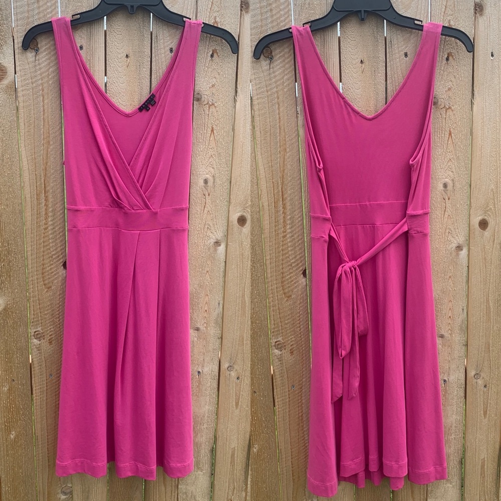 THEORY | Pink Sleeveless V Neck Jersey Knit Fit & Flare Dress